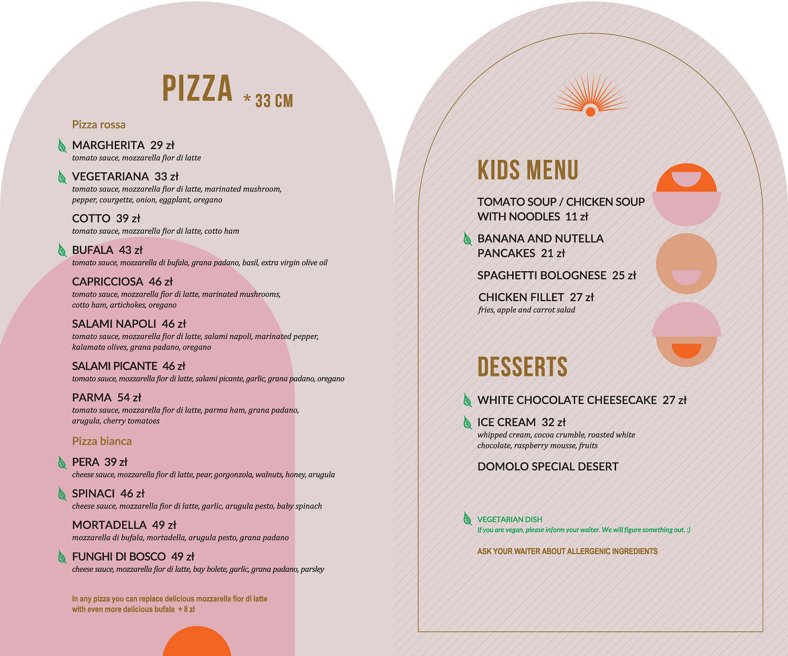 DOMOLO Pizza, Kids Menu, Desserts